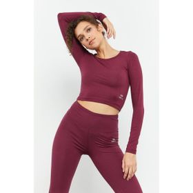 Tommy Life 97150 Bordo Uzun Kollu Dar Kalıp O Yaka Kadın Crop Top