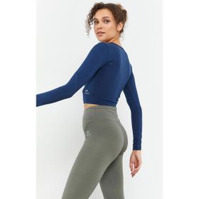 Tommy Life 97150 Uzun Kollu Dar Kalıp O Yaka İndigo Kadın Crop Top