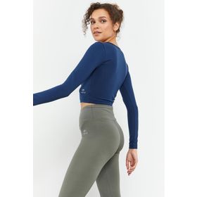 Tommy Life 97150 Uzun Kollu Dar Kalıp O Yaka İndigo Kadın Crop Top