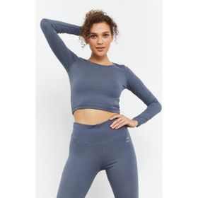 Tommy Life 97150 Uzun Kollu Dar Kalıp O Yaka Petrol Kadın Crop Top