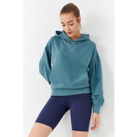 Tommy Life 97156 Mint Yeşili Kadın Balon Kol Oversize Kapüşonlu Sweatshirt
