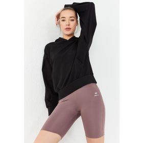 Tommy Life 97156 Siyah Kadın Balon Kol Oversize Kapüşonlu Sweatshirt