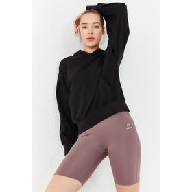 Tommy Life 97156 Siyah Kadın Balon Kol Oversize Kapüşonlu Sweatshirt