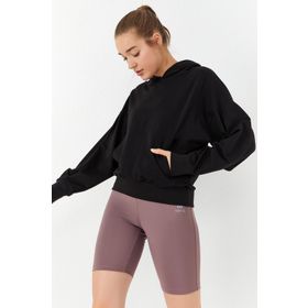 Tommy Life 97156 Siyah Kadın Balon Kol Oversize Kapüşonlu Sweatshirt
