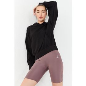 Tommy Life 97156 Siyah Kadın Balon Kol Oversize Kapüşonlu Sweatshirt