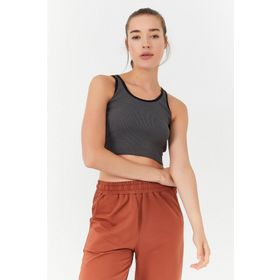 Tommy Life 97160 Antrasıt Kadın Basic Sıfır Kol Dar Kalıp U Yaka Crop Top Bluz