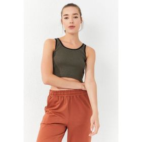 Tommy Life 97160 Basic Sıfır Kol Dar Kalıp U Yaka Haki Kadın Crop Top