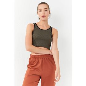 Tommy Life 97160 Basic Sıfır Kol Dar Kalıp U Yaka Haki Kadın Crop Top