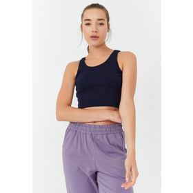 Tommy Life 97160 Basic Sıfır Kol Dar Kalıp U Yaka İndigo Kadın Crop Top