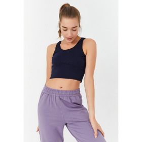 Tommy Life 97160 Basic Sıfır Kol Dar Kalıp U Yaka İndigo Kadın Crop Top