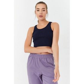 Tommy Life 97160 Basic Sıfır Kol Dar Kalıp U Yaka İndigo Kadın Crop Top
