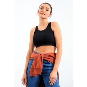 Tommy Life 97160 Basic Sıfır Kol Dar Kalıp U Yaka Lacivert Kadın Crop Top
