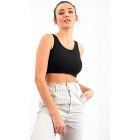 Tommy Life 97160 Basic Sıfır Kol Dar Kalıp U Yaka Siyah Kadın Crop Top