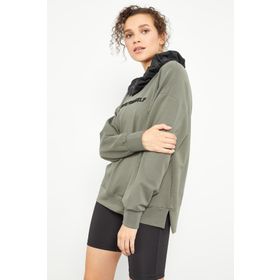Tommy Life 97161 Çağla Büzgülü Deri Detaylı Kanguru Cep Kadın Oversize Kadın Sweatshirt