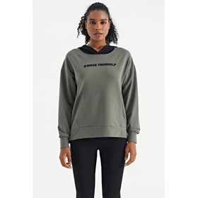 Tommy Life 97161 Çağla Büzgülü Deri Detaylı Kanguru Cep Kadın Oversize Kadın Sweatshirt