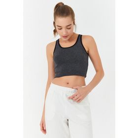 Tommy Life 97162 Antrasıt Melanj Kadın Basic Sıfır Kol Dar Kalıp U Yaka Crop Top Atlet