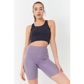 Tommy Life 97162 Antrasıt Melanj Kadın Basic Sıfır Kol Dar Kalıp U Yaka Crop Top Atlet