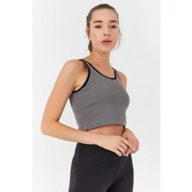 Tommy Life 97162 Basic Sıfır Kol Dar Kalıp U Yaka Gri Kadın Crop Top