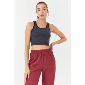 Tommy Life 97162 Lacivert Melanj Kadın Basic Sıfır Kol Dar Kalıp U Yaka Crop Top