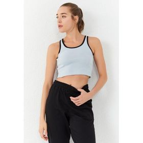 Tommy Life 97162 Taş Kadın Basic Sıfır Kol Dar Kalıp U Yaka Crop Top Atlet