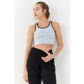 Tommy Life 97162 Taş Kadın Basic Sıfır Kol Dar Kalıp U Yaka Crop Top Atlet