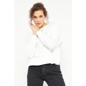 Tommy Life 97164 Ekru Yazı Nakışlı Kapüşonlu Basic Oversize Kadın Sweatshirt