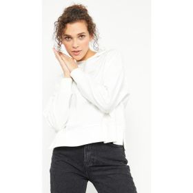 Tommy Life 97164 Ekru Yazı Nakışlı Kapüşonlu Basic Oversize Kadın Sweatshirt