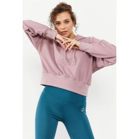 Tommy Life 97166 Gül Kurusu Kadın Omuz Büzgü Detaylı Uzun Kol Oversize Sweatshirt