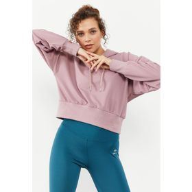 Tommy Life 97166 Gül Kurusu Kadın Omuz Büzgü Detaylı Uzun Kol Oversize Sweatshirt