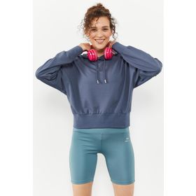 Tommy Life 97166 Omuz Büzgü Detaylı Balon Kol Rahat Form Petrol Kadın Sweatshirt