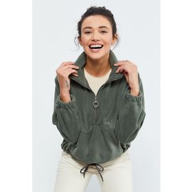 Tommy Life 97171 Çağla Yarım Fermuar Etek Ucu Büzgülü Oversize Polar Kadın Sweatshirt