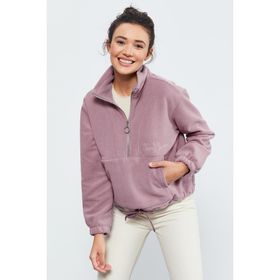 Tommy Life 97171 Gül Kurusu Yarım Fermuar Etek Ucu Büzgülü Kadın Polar Oversize Sweatshirt