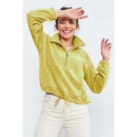 Tommy Life 97171 Limon Yarım Fermuar Etek Ucu Büzgülü Kadın Polar Oversize Sweatshirt