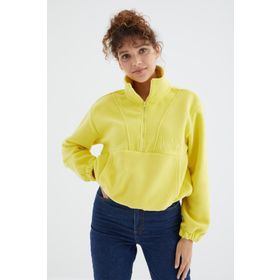 Tommy Life 97171 Limon Yarım Fermuar Etek Ucu Büzgülü Kadın Polar Oversize Sweatshirt