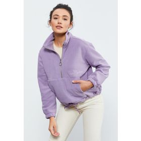 Tommy Life 97171 Yarım Fermuar Etek Ucu Büzgülü Oversize Polar Eflatun Kadın Sweatshirt
