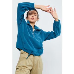 Tommy Life 97171 Zümrüt Kadın Yarım Fermuar Etek Ucu Büzgülü Oversize Polar Sweatshirt