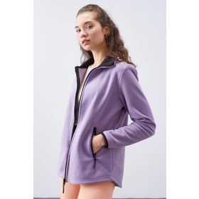Tommy Life 97173 Eflatun Kadın Dik Yaka Fermuarlı Rahat Form Polar Sweatshirt