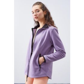 Tommy Life 97173 Eflatun Kadın Dik Yaka Fermuarlı Rahat Form Polar Sweatshirt