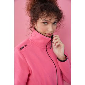 Tommy Life 97173 Fuşya Dik Yaka Fermuarlı Rahat Form Kadın Polar Sweatshirt