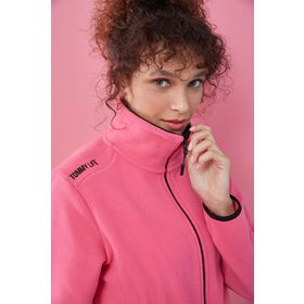 Tommy Life 97173 Fuşya Dik Yaka Fermuarlı Rahat Form Kadın Polar Sweatshirt