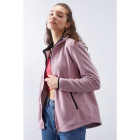 Tommy Life 97173 Gül Kurusu Dik Yaka Fermuarlı Rahat Form Polar Kadın Sweatshirt