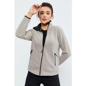 Tommy Life 97173 Koyu Bej Kadın Dik Yaka Fermuarlı Rahat Form Polar Sweatshirt