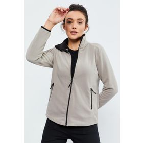 Tommy Life 97173 Koyu Bej Kadın Dik Yaka Fermuarlı Rahat Form Polar Sweatshirt