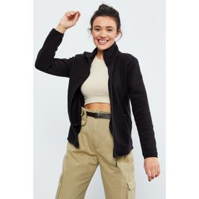 Tommy Life 97173 Siyah Kadın Dik Yaka Fermuarlı Rahat Form Polar Sweatshirt