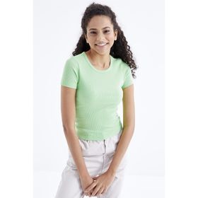Tommy Life 97202 Basic Kısa Kol O Yaka Fıstık Yeşil Kadın T-Shirt
