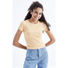 Tommy Life 97202 Kavun Içi Basic Kısa Kol O Yaka Kadın Crop Top T-Shirt