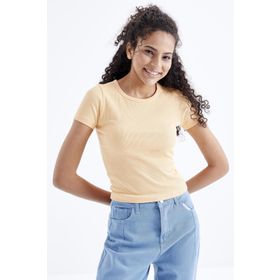 Tommy Life 97202 Kavun Içi Basic Kısa Kol O Yaka Kadın Crop Top T-Shirt