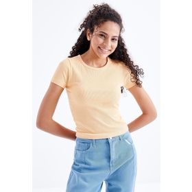 Tommy Life 97202 Kavun Içi Basic Kısa Kol O Yaka Kadın Crop Top T-Shirt