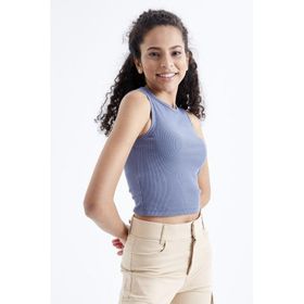 Tommy Life 97204 Petrol Basic Kolsuz O Yaka Kadın Crop Top Atlet
