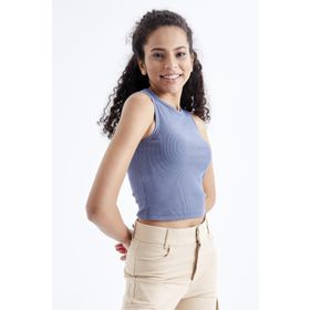 Tommy Life 97204 Petrol Basic Kolsuz O Yaka Kadın Crop Top Atlet